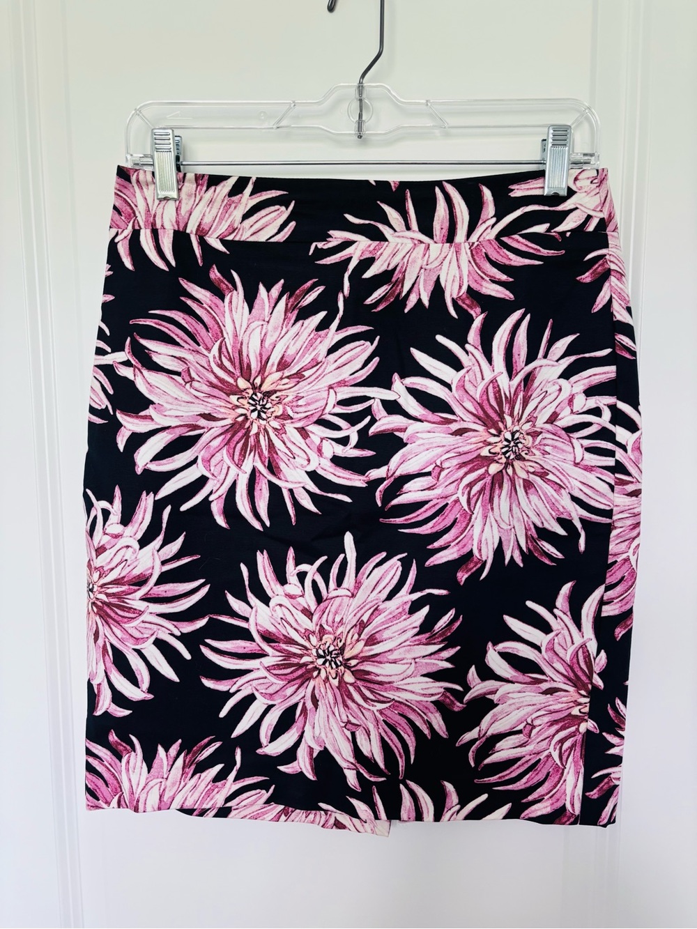 Ann Taylor Black Pencil Skirt with Pink Floral Design